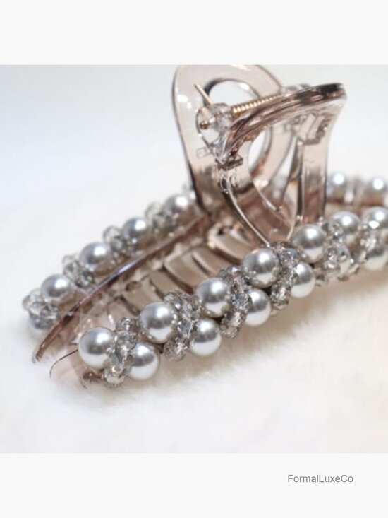 Faux Pearl Crystal Bead Hair Claw Clips Strong Hold Non Slip Handmade Luxury main image 4